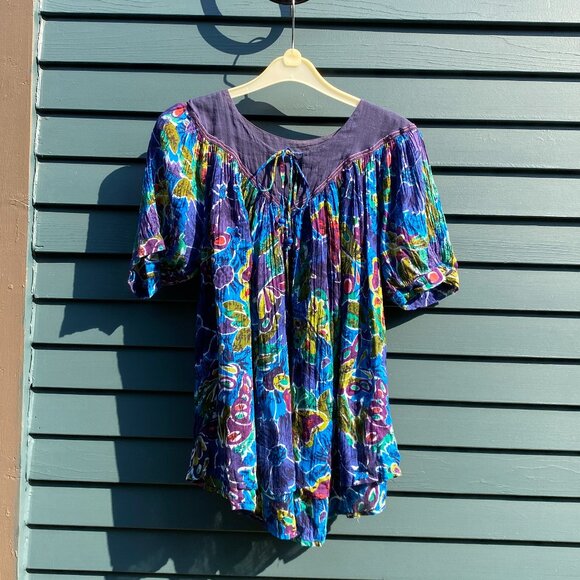 Vintage Butterfly Print Peasant Blouse Size Small - Picture 1 of 5